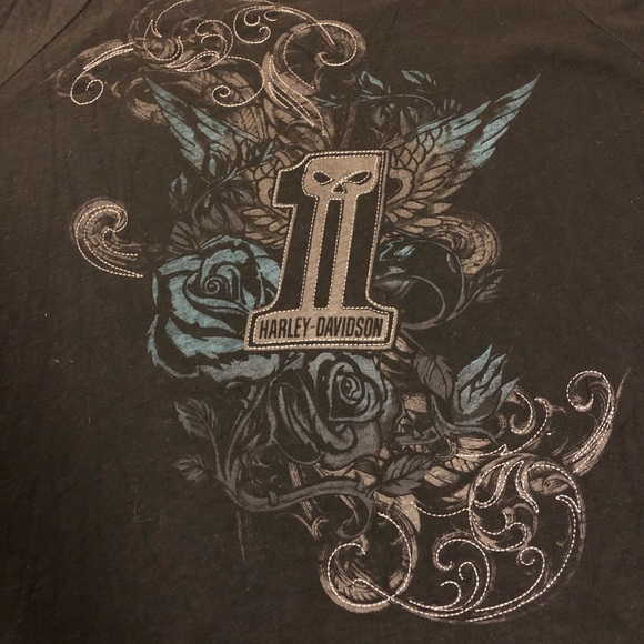 Harley Davidson plus size 3W black off shoulder willie G skull print top. - Picture 11 of 11